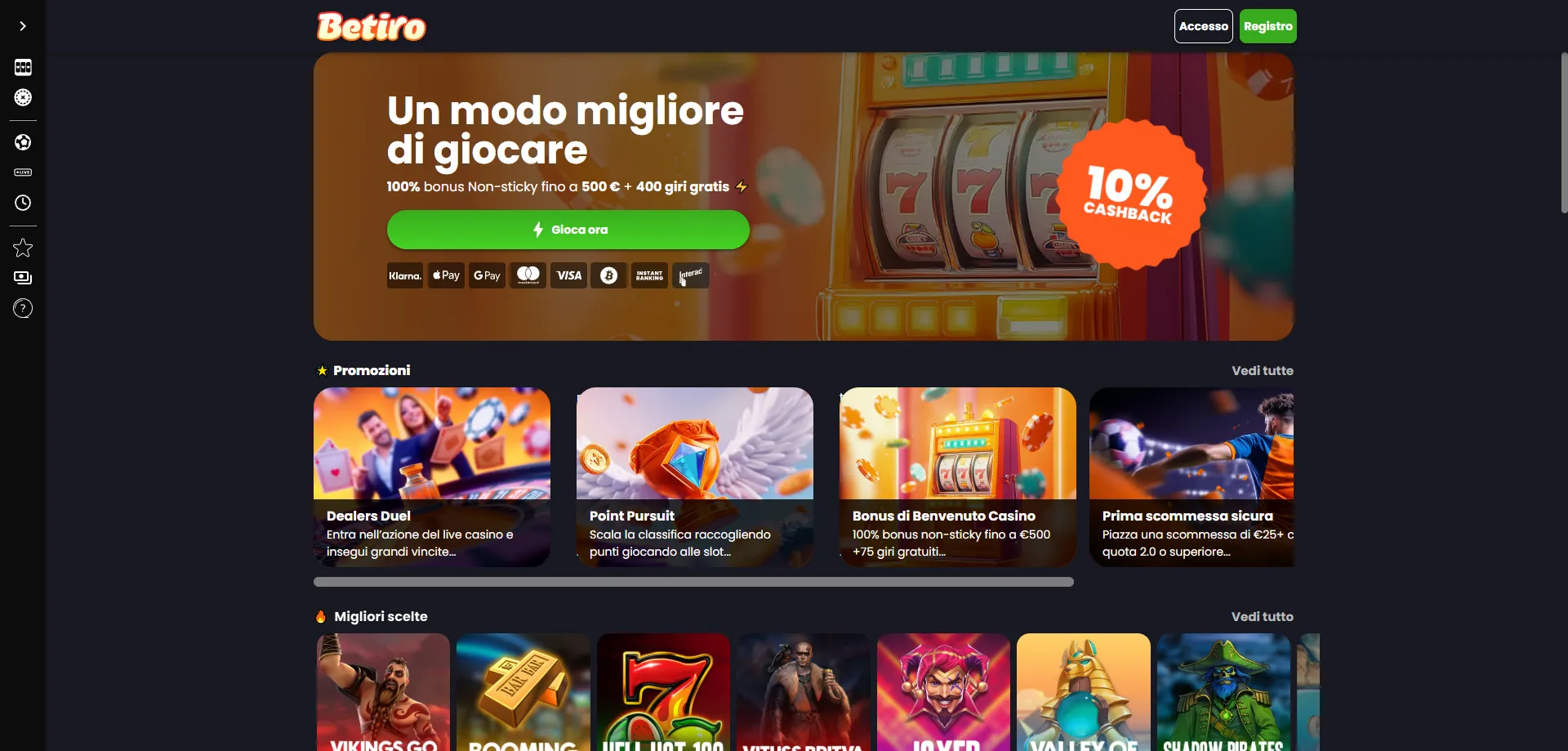 Betiro Casino online – panoramica completa giochi e scommesse Italia