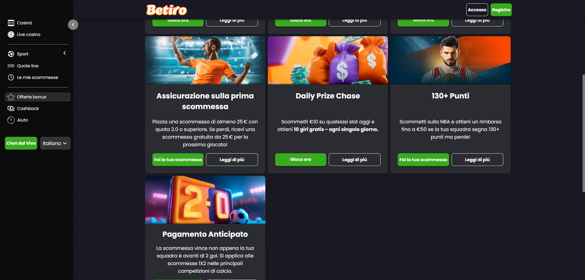 Betiro Casino bonus code 2026 — offerte e promozioni disponibili